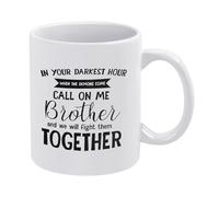 Taza de café de 330 ml, de cerámica con texto en alemán "Bruder" | En tu hora más oscura, llámame a refran; 330 ml de cerámica; regalo emocional para hermanos