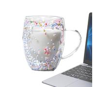 Taza de café de, 350 ml, taza de vidrio con purpurina de doble pared, taza de té de burbujas en forma de corazón, vasos resistentes al calor para café, té, bebidas calientes, oficina en casa y