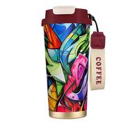 Taza de café de acero con estampado de graffiti, termo de café al aire libre, taza de camping con tapa a prueba de fugas, tazas portátiles para mantener el calor o el hielo