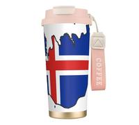 Taza de café de acero con estampado de mapa de la bandera de Islandia, termo de café al aire libre, taza de camping con tapa a prueba de fugas, tazas portátiles para mantener el calor o el hielo