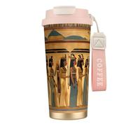 Taza de café de acero con estampado de mujeres en el antiguo Egipto, termo de café al aire libre, taza de camping con tapa a prueba de fugas, tazas portátiles para mantener el calor y el hielo