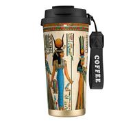 Taza de café de acero con estampado de mujeres en el antiguo Egipto, termo de café al aire libre, taza de camping con tapa a prueba de fugas, tazas portátiles para mantener el calor y el hielo