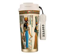 Taza de café de acero con estampado de mujeres en el antiguo Egipto, termo de café al aire libre, taza de camping con tapa a prueba de fugas, tazas portátiles para mantener el calor y el hielo