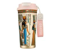 Taza de café de acero con estampado de mujeres en el antiguo Egipto, termo de café al aire libre, taza de camping con tapa a prueba de fugas, tazas portátiles para mantener el calor y el hielo