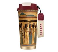 Taza de café de acero con estampado de mujeres en el antiguo Egipto, termo de café al aire libre, taza de camping con tapa a prueba de fugas, tazas portátiles para mantener el calor y el hielo