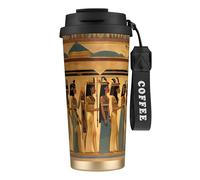 Taza de café de acero con estampado de mujeres en el antiguo Egipto, termo de café al aire libre, taza de camping con tapa a prueba de fugas, tazas portátiles para mantener el calor y el hielo