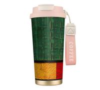 Taza de café de acero con estampado de retazos de estilo africano, termo de café al aire libre, taza de camping con tapa a prueba de fugas, tazas portátiles para mantener el calor/hielo