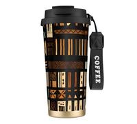Taza de café de acero con estampado tribal de barro africano, termo de café al aire libre, taza de camping con tapa a prueba de fugas, tazas portátiles para mantener el calor/hielo