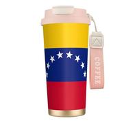 Taza de café de acero con impresión de la bandera de Venezuela, termo de café al aire libre, taza de camping con tapa a prueba de fugas, tazas portátiles para mantener el calor/hielo
