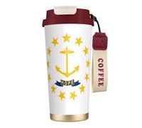 Taza de café de acero con impresión de la bandera del estado de Rhode Island, termo de café al aire libre, taza de camping con tapa a prueba de fugas, tazas portátiles para mantener el calor o el