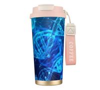Taza de café de acero con impresión fotográfica de cadena de ADN, termo de café al aire libre, taza de camping con tapa a prueba de fugas, tazas portátiles para mantener el calor/hielo