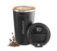 Taza de café de acero inoxidable con indicador de temperatura LED, a prueba de fugas, con tapa, mantiene el frío y el calor, adecuado para café, té y cerveza(Negro)