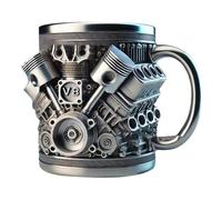 Taza de café de acero inoxidable: diseño de motor creativo, equipo para bebidas con aislamiento de 15 cm, accesorios universales para viajes en garaje y taller, cuerpo metálico de resina de 400 g | Va