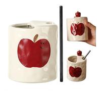 Taza de café de cerámica, 350 ml con agujero para sorber, diseño retro de mariposa de manzana, taza de té para cocina, comedor, viajes, regalos para los amantes del café