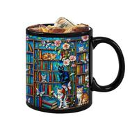 Taza de café de cerámica, 350 ml, diseño de gato, taza de agua de cerámica para los amantes de los libros, para té, leche, agua, , amantes de los animales, autores, amantes de la lectura