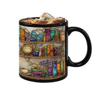 Taza de café de cerámica, 350 ml, diseño de gato, taza de cerámica con estante de biblioteca, para chocolate, leche, agua, zumo, hogar, dormitorio, hotel, autores, libros