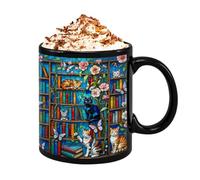 Taza de café de cerámica, 350 ml, diseño de gato, taza de cerámica con estante de biblioteca, para chocolate, leche, agua, , hogar, dormitorio, hotel, autores, libros