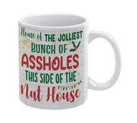 Taza de café de cerámica blanca con 5 divertidas palabras Merry Christmas Home of The Jolliest, decoración de obras de arte de Papá Noel de Navidad de granja, taza de té, regalos de Acción de Gracias,