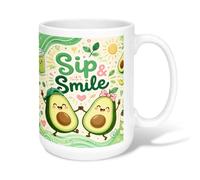 Taza de café de cerámica con aguacate, diseño de corazón, sol, verano, verde, novedosa taza de té con asa, ideal para amistad, familia, colegas, profesores, personal amoroso, 15 onzas