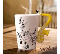 Taza de café de cerámica con asa de saxofón, nota musical impresa, taza de té, regalo, taza de cerámica, taza de café para amantes de la música, regalo de música, 250 ml, amarillo