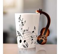 Taza de café de cerámica con asa de violín, nota musical impresa, taza de té, regalo taza de cerámica, taza de café para amantes de la música, regalo de música, 250 ml (violín)