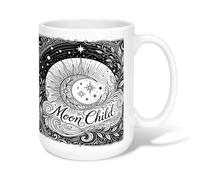 Taza de café de cerámica con asa, diseño bohemio artístico de luna, estrellas, ninguna negra, ideal para amistad, familia, colegas, profesores, personal de novia, 15 onzas
