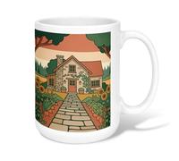 Taza de café de cerámica con asa, diseño rústico de girasol, camino de girasol, verde otoñal, ideal para amigos, familiares, amantes, ancianos, compañeros de trabajo, 15 onzas