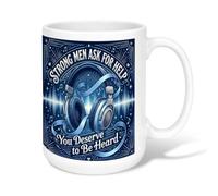 Taza de café de cerámica con auriculares inspiradores de concienciación | Conciencia de salud mental, taza de café, tema de amantes de la música, cita inspiradora, estilo de diseño masculino
