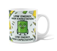 Taza de café de cerámica con batería, contemporánea y juguetona con clip de papel, taza de té con asa, ideal para amigos, familiares, compañeros de trabajo, amantes de la tercera edad, 11 onzas