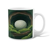 Taza de café de cerámica con bola de golf, con asa, realista, de la naturaleza, de zacate, verde, ideal para amigos, familia, compañeros de trabajo, amantes de la anciana, 11 onzas