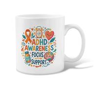 Taza de café de cerámica con cita de apoyo a la concienciación sobre el | Tema de apoyo de neurodiversidad, taza de café, ilustración colorida del cerebro, cita alentadora de salud mental