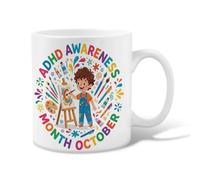 Taza de café de cerámica con cita de artista de concienciación sobre el | Tema de conciencia de apoyo, taza de té, ilustración artística vibrante, defensa de la salud mental, diseño de expresión