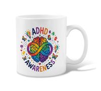 Taza de café de cerámica con cita de cerebro de concienciación sobre el | Soporte de neurodiversidad, taza de té, símbolo del infinito, conciencia de salud mental, diseño artístico vibrante