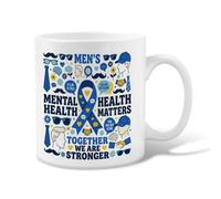Taza de café de cerámica con cita de concienciación sobre la salud mental | Tema de defensa de la salud mental, taza para beber, estilo de ilustración gráfica, apoyo a la hermandad y el bienestar