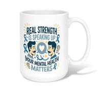 Taza de café de cerámica con cita de concienciación sobre la salud mental | Tema de defensa de la salud mental, taza de té, ilustración de diálogo de apoyo, tipografía motivacional