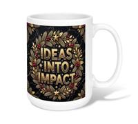 Taza de café de cerámica con cita profesional inspiradora de corona de | Tipografía de lámina dorada, taza de té, detalles de aguja de pino, adornos de bayas rojas, estética profesional de oficina