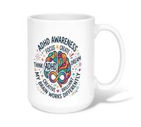 Taza de café de cerámica con cita sobre el TDAH Awareness Neurodiversity | Tema de neurodiversidad, taza para beber, cita inspiradora, defensa de la salud mental, diseño gráfico colorido