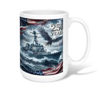 Taza de café de cerámica con diseño de águila, bandera náutica patriótica de la independencia, color azul, novedosa taza de trabajo con asa, ideal para amigos, familiares, compañeros de trabajo