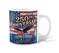 Taza de café de cerámica con diseño de águila, estatua patriótica de la libertad, fuegos artificiales, aniversario, color rojo, novedosa, con asa, ideal para amistad, familia, colegas, personal