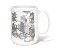 Taza de café de cerámica con diseño de arquitectura, líneas geométricas modernas, sin gris, novedosa taza para beber de oficina con asa, ideal para amigos, familiares, compañeros de trabajo, amantes