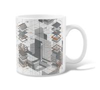 Taza de café de cerámica con diseño de arquitectura, líneas geométricas modernas, sin gris, taza de té novedosa con asa, ideal para amistad, familia, colegas, personal, novios, profesores, 11 onzas