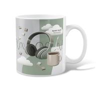 Taza de café de cerámica con diseño de auriculares, moderna y minimalista, nubes, ninguna verde, taza de té novedosa con asa, ideal para amistad, familia, colegas, profesores, personal de novia, 325