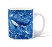 Taza de café de cerámica con diseño de ballena, con diseño de estrellas de burbujas, color azul de verano, con asa, ideal para amistad, familia, colega, personal, profesores, 11 onzas