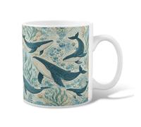 Taza de café de cerámica con diseño de ballena, diseño de algas marinas con burbujas de mar, color verde azulado, ideal para amistad, familia, colegas, personal, novios, profesores, 11 onzas