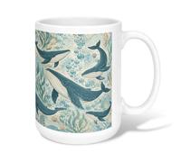 Taza de café de cerámica con diseño de ballena, diseño de algas marinas con burbujas oceánicas, color verde azulado, novedosa taza de chocolate caliente con asa, ideal para amistad, familia, colegas