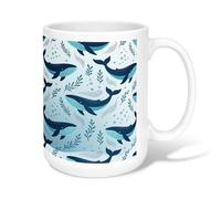 Taza de café de cerámica con diseño de ballena, diseño de burbujas de algas marinas, color azul, novedosa taza de chocolate caliente con asa, ideal para amistad, familia, colegas, profesores, personal