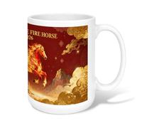 Taza de café de cerámica con diseño de caballo de fuego, festiva tradicional nubes montañas, Año Nuevo chino, taza de té roja novedosa con asa, regalo para amigos, familiares, compañeros de trabajo