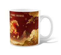 Taza de café de cerámica con diseño de caballo de fuego, festiva tradicional nubes montañas, Año Nuevo chino, taza de chocolate caliente con asa, regalo para amistad, familia, colegas, profesores