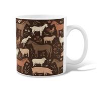 Taza de café de cerámica con diseño de caballo, diseño rústico de cabra, oveja, otoño, marrón, novedad, taza para beber con asa, ideal para amistad, familia, colegas, personal, novios, profesores, 325