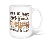 Taza de café de cerámica con diseño de cabra, flores de granja juguetona, ninguna taza de té blanca novedosa con asa, ideal para amistad, familia, colegas, profesores, personal de novia, 15 onzas